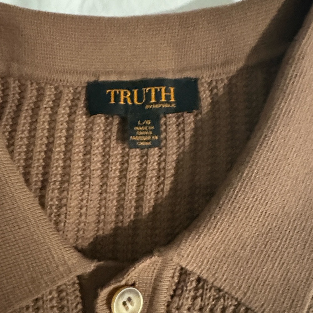 NWOT Truth Mixed Stitch Cotton Knit Polo Sweater - Picture 2 of 5